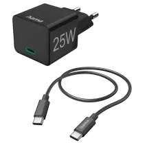 Hama Schnellladegerät mit Ladekabel USB-C Mini-Ladegerät PD 25W 1 m Schwarz