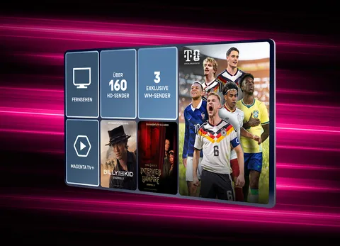Fußballspieler vor dem Schriftzug "Magenta TV Geschenkt"