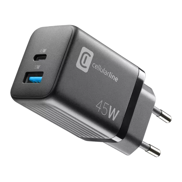Cellularline USB Charger Multipower Micro 45W GaN 2 Ports PD Schwarz