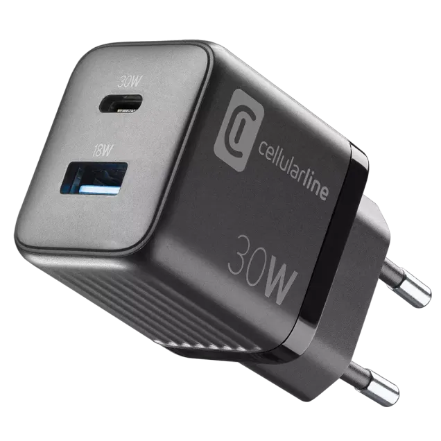 Cellularline USB Charger Multipower Micro 30W GaN 2 Ports PD Schwarz