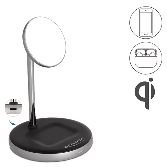 Delock Bundle Wireless Charger 2 in 1 + USB Ladegerät USB Type-C PD 3.0 und USB Typ-A 48 W Weiß