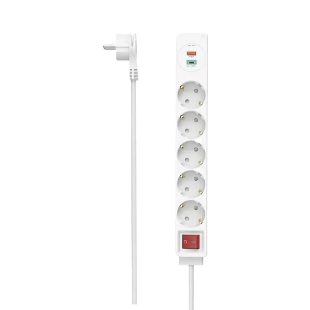 Hama Steckdosenleiste 5-fach USB-C/A 18W PD/QC™ Schalter Flachst. 1,4 m W Weiß
