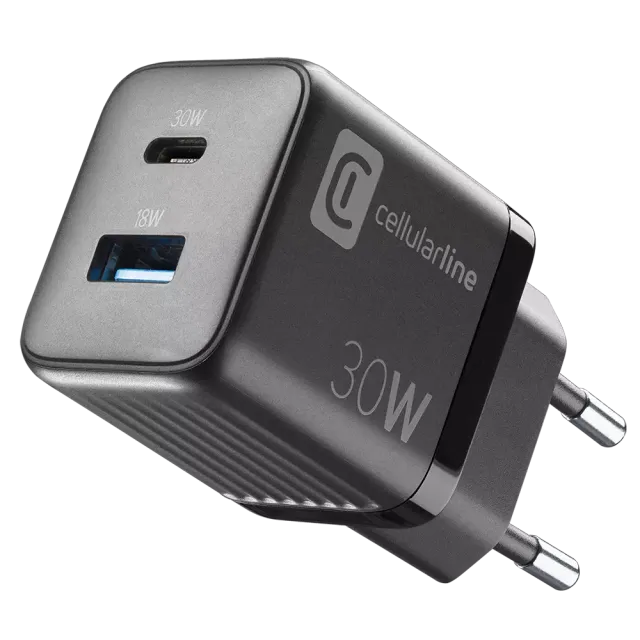 Cellularline USB Charger Multipower Micro 30W GaN 2 Ports PD Schwarz