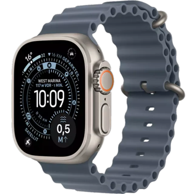 Apple Watch Ultra 3 5G Titan Ocean Armband Natur/Maritimblau/49 mm