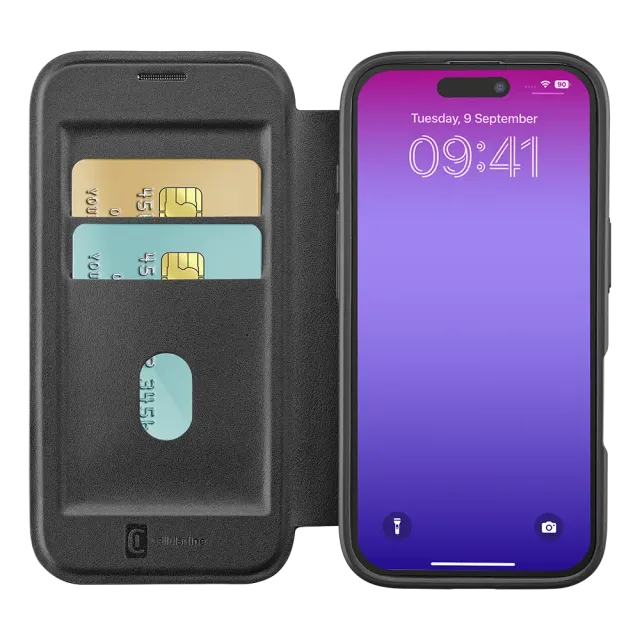 Cellularline Book Case Daily MAG für Apple iPhone 17 Pro Black