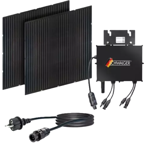 Schwaiger Solar Bundle: 2 x Solarmodul 200Wp + Wechselrichter BDM800 + Wechselrichter Anschlusskabel 5m Schwarz