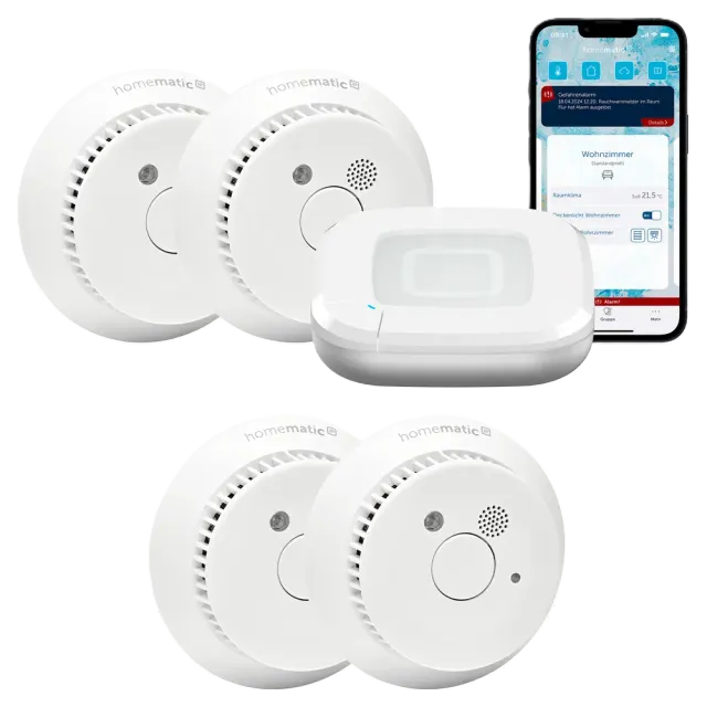 Homematic IP Starter Set Rauchwarnmelder - Rauchmelder für 4 Räume Weiß