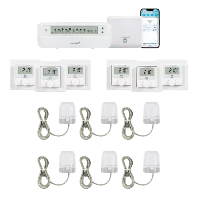 Homematic IP Access P. 1 x Fussb.aktor + 6 x Stellantrieb + 6 x Wandth.