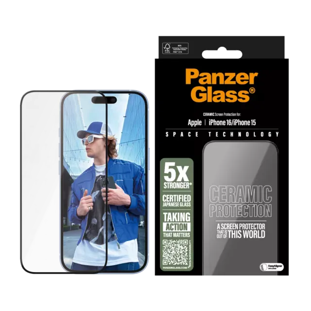 PanzerGlass® Ceramic Displayschutz iPhone 16 | 15 | Ultra-Wide Fit Transparent