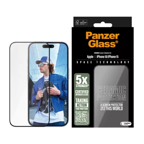 PanzerGlass® Ceramic Displayschutz iPhone 16 | 15 | Ultra-Wide Fit Transparent