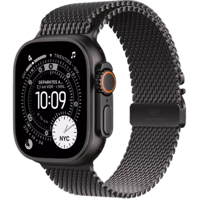 Apple Watch Ultra 3 5G Titan Milanaise Armband Titan Schwarz/Schwarz/49 mm