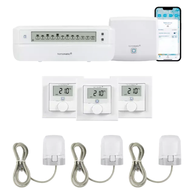 Homematic IP Access P. 1 x Fussb.aktor.+ 3 x Stellantrieb + 3 x Wandth.