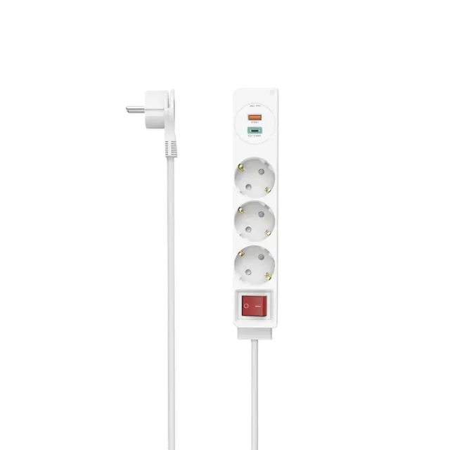 Hama Steckdosenleiste 3-fach USB-C/A 18W PD/QC™ Schalter Flachst. 1,4 m W Weiß