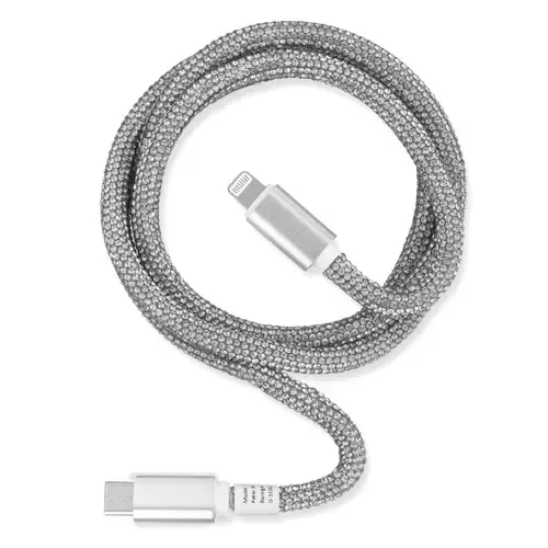 Peter Jäckel Glamour 1m USB Data Cable Typ-C/ Apple Lightning mit Sync- und Ladefunktion Silber