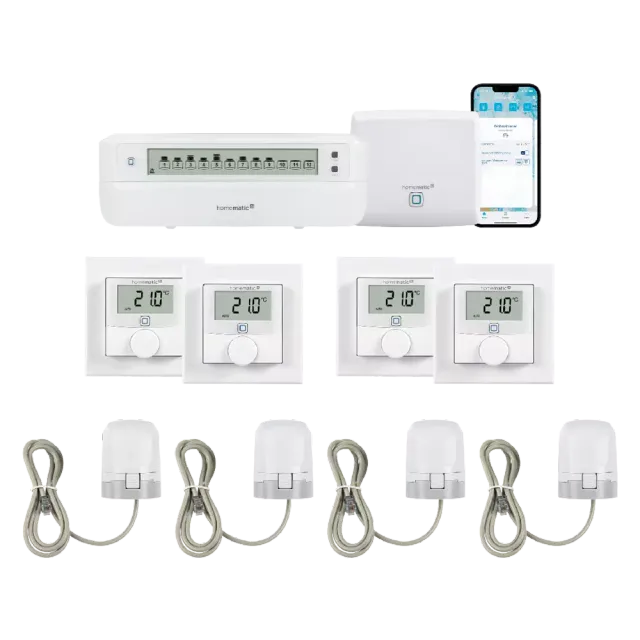 Homematic IP Access P. 1 x Fussb.aktor + 4 x Stellantrieb + 4 x Wandth.