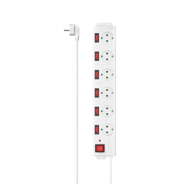 Hama Steckdosenleiste 6-fach Überspannungsschutz 90° einzeln schaltbar 1,4 m Weiß