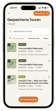 komoot App: gespeicherte Touren teilen und verwalten