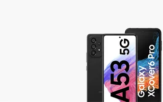 Zwei Samsung Galaxy Smartphones – Galaxy A53 5G und Galaxy XCover6 Pro.
