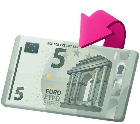 Ein Kassenzettel mit 5 € Gutschrift