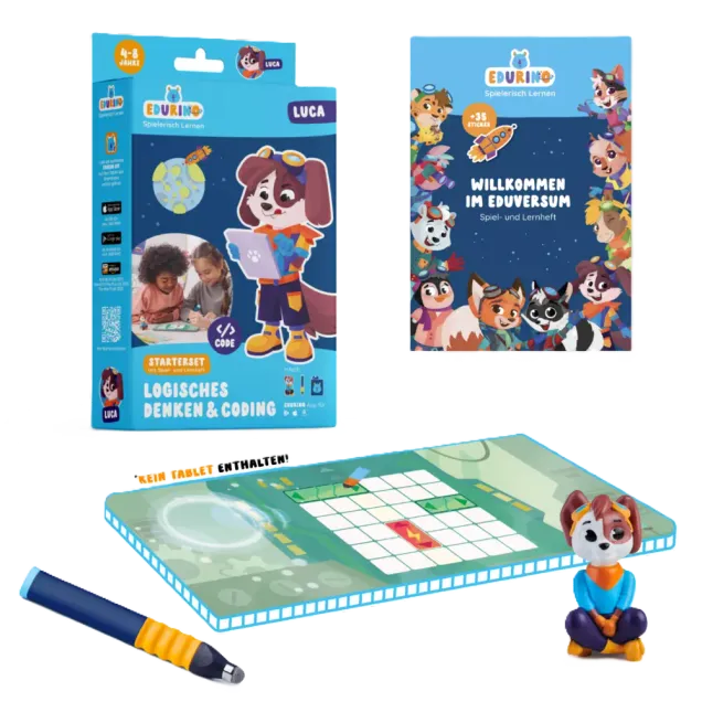 Edurino Starterset Luca - Logisches Denken & Coding EXKLUSIV (inkl. Spiel- und Lernheft + dunkelblauer Stift) Bunt