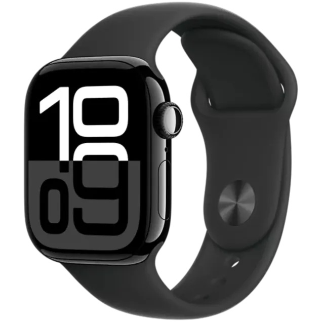 Apple Watch Series 10 Aluminium Sportarmband Diamantschwarz/Schwarz S/M