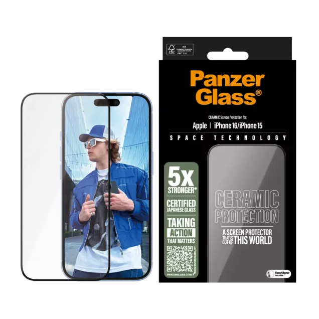 PanzerGlass® Ceramic Displayschutz iPhone 16 | 15 | Ultra-Wide Fit Transparent