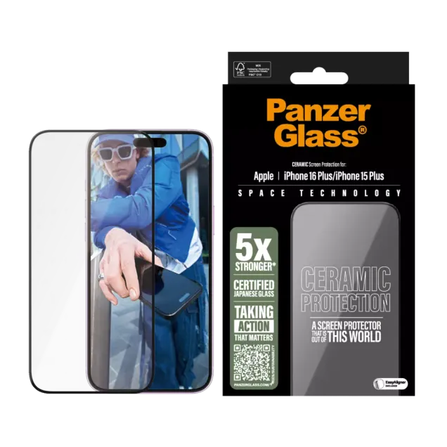 PanzerGlass® Ceramic Displayschutz iPhone 16 Plus | 15 Plus | Ultra-Wide Fit Transparent