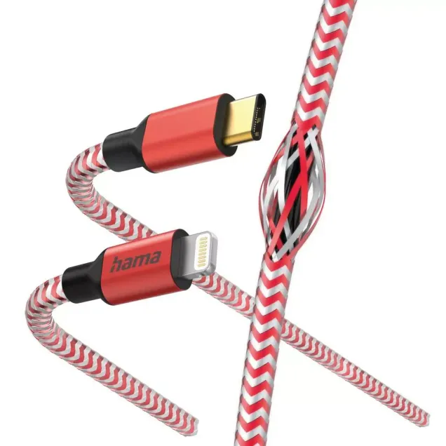 Hama USB-Kabel Reflective USB-C - Lightning Nylon Rot