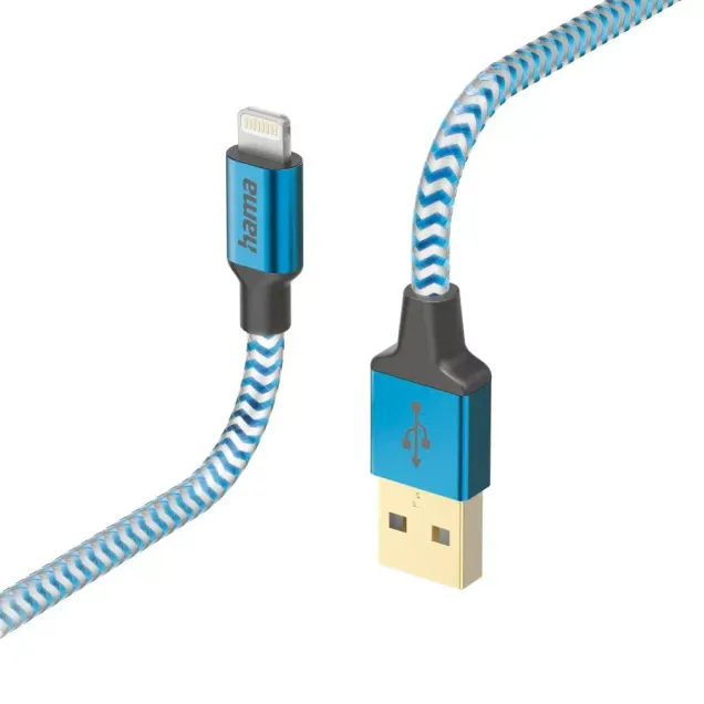 Hama USB-Kabel Reflective USB-A - Lightning Nylon Blau