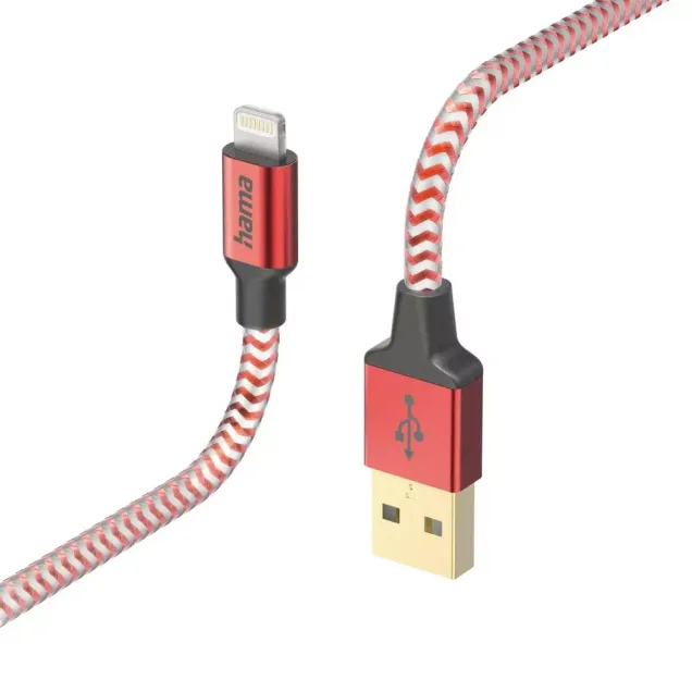 Hama USB-Kabel Reflective USB-A - Lightning Nylon Rot