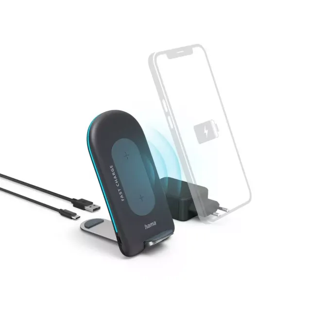 Hama Wireless Charger Set QI-FC15S 15W kabellose Smartphone-Ladestation Grau Anthrazit