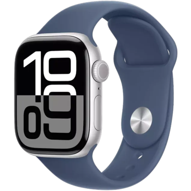 Apple Watch Series 10 Aluminium Sportarmband Silber/Denim S/M