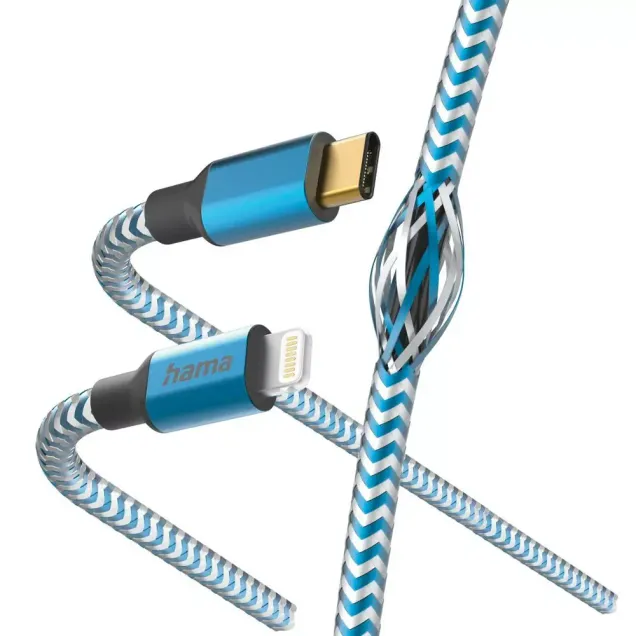 Hama USB-Kabel Reflective USB-C - Lightning Nylon Blau