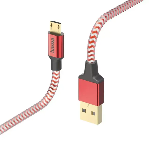 Hama USB-Kabel Reflective USB-A - Micro-USB Nylon Rot
