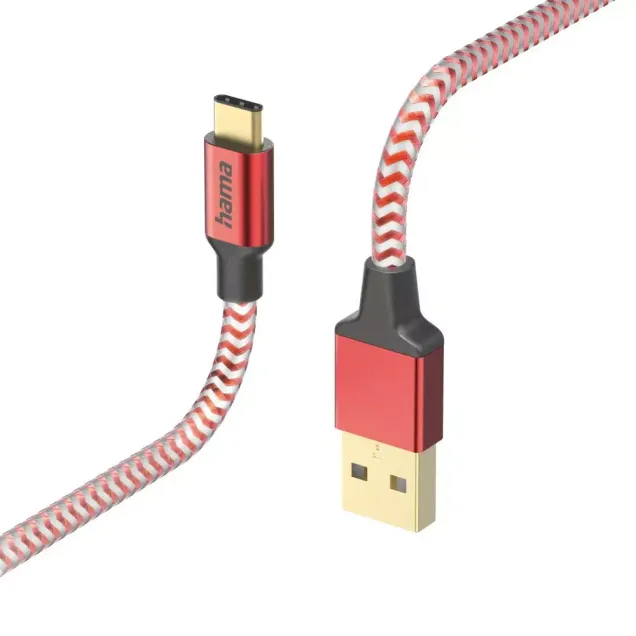 Hama USB-Kabel Reflective USB-A - USB-C Nylon Rot