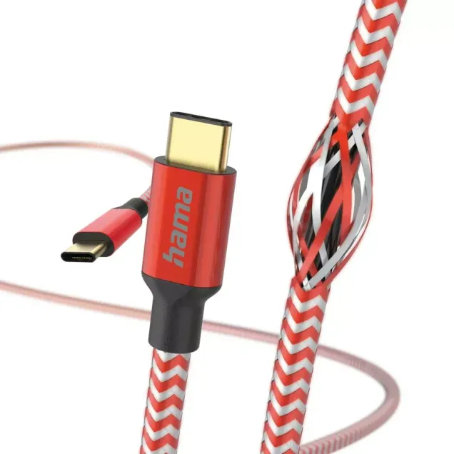 Hama USB-Kabel Reflective USB-C - USB-C Nylon Rot
