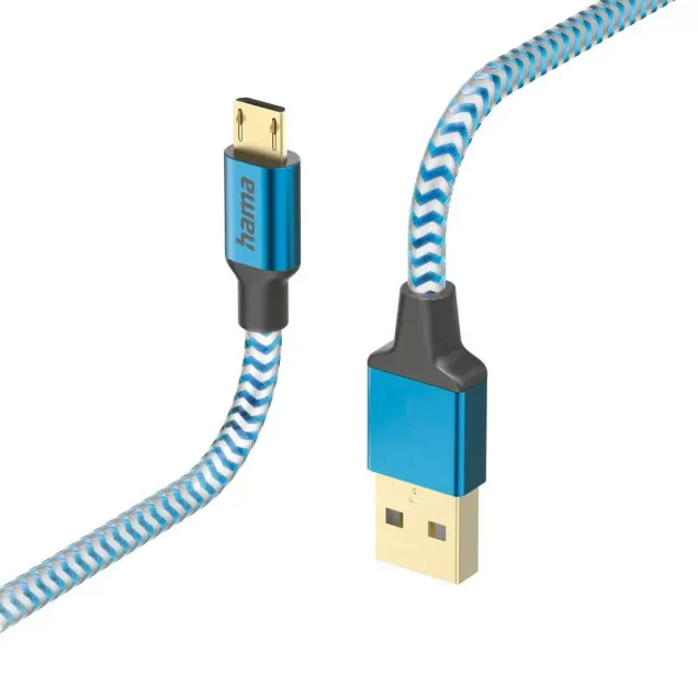 Hama USB-Kabel Reflective USB-A - Micro-USB Nylon Blau