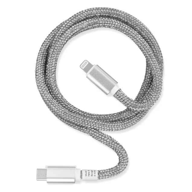 Peter Jäckel Glamour 1m USB Data Cable Typ-C/ Apple Lightning mit Sync- und Ladefunktion Silber
