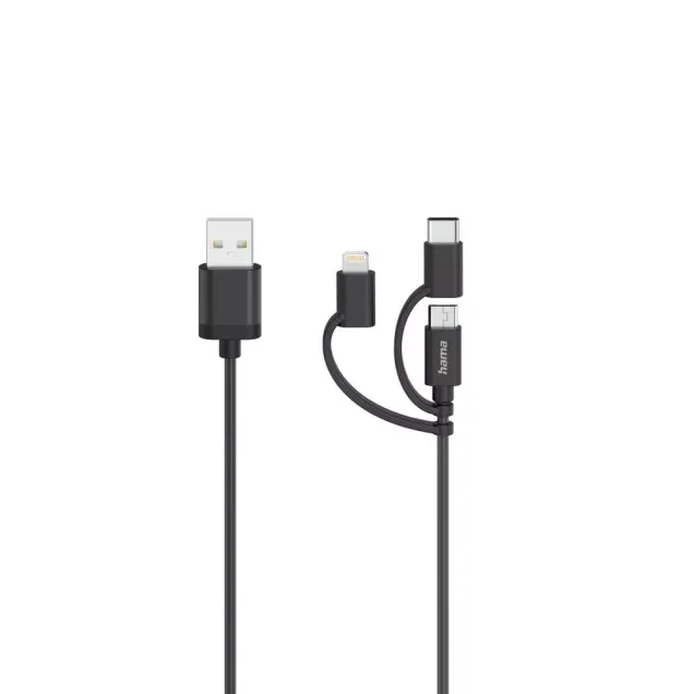 Hama USB-Kabel 3in1-Micro-USB mit Adapter auf USB-C & Lightning USB 2.0 Schwarz