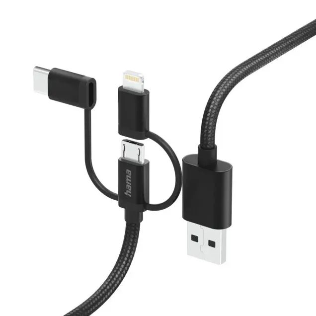 Hama USB-Kabel 3in1 USB-A - Micro-USB USB-C und Lightning Schwarz
