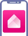 Das MagentaZuhause-App-Logo über der Zeichnung eines Telefonbildschirms