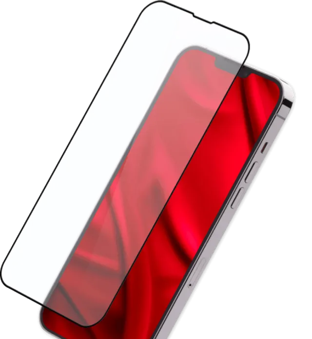 Ein Displayschutz von Displex schwebt über einem Smartphone