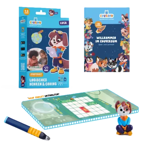 Edurino Starterset Luca - Logisches Denken & Coding EXKLUSIV (inkl. Spiel- und Lernheft + dunkelblauer Stift) Bunt