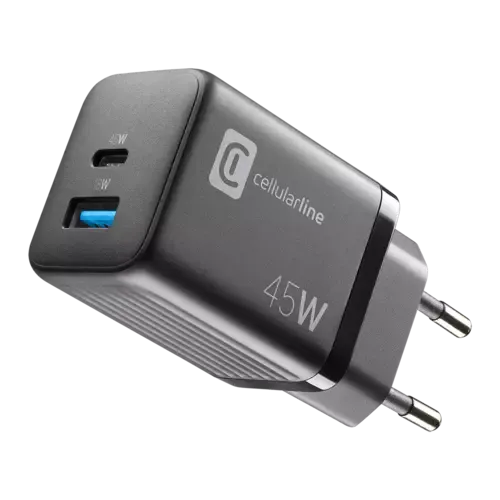 Cellularline USB Charger Multipower Micro 45W GaN 2 Ports PD Schwarz