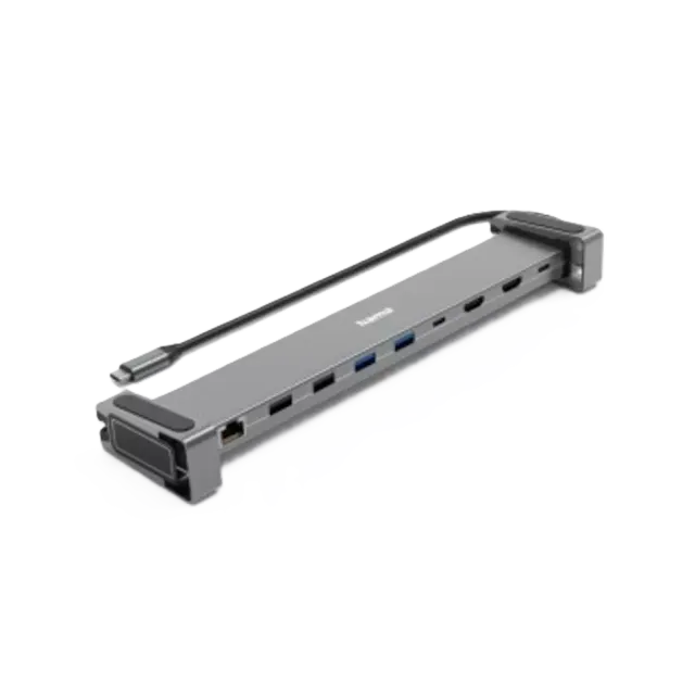 Hama USB-C-Docking-Station "Connect2Office Basic V2", Standfüße, 9 Ports Grau