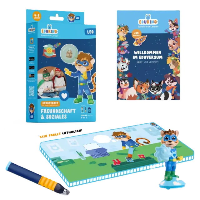 Edurino Starterset Hero Leo - Freundschaft und soziale Kompetenz EXKLUSIV (inkl. Spiel- und Lernheft + dunkelblauer Stift) Bunt