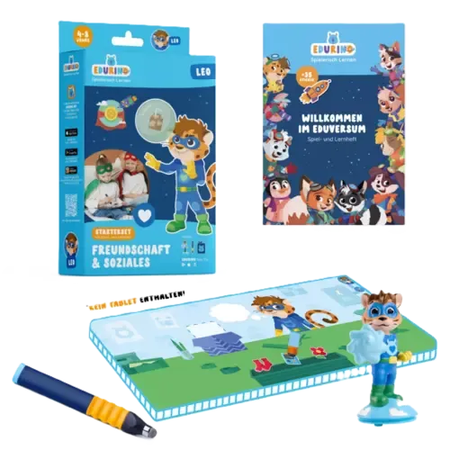 Edurino Starterset Hero Leo - Freundschaft und soziale Kompetenz EXKLUSIV (inkl. Spiel- und Lernheft + dunkelblauer Stift) Bunt