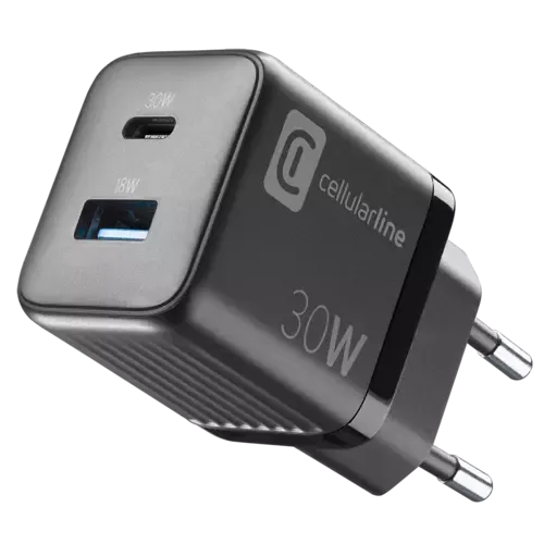Cellularline USB Charger Multipower Micro 30W GaN 2 Ports PD Schwarz