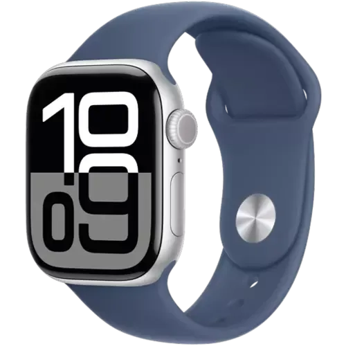 Apple Watch Series 10 Aluminium Sportarmband Silber/Denim S/M