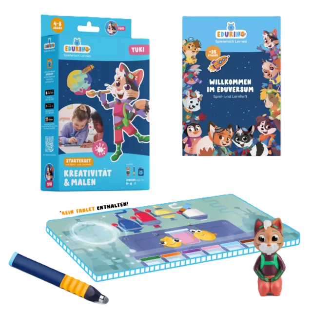 Edurino Starterset Yuki - Kreativität & Malen EXKLUSIV (inkl. Spiel- und Lernheft + dunkelblauer Stift) Bunt